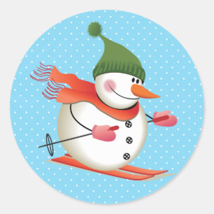 Snowman Skiing Glossy Stickers 3 inch (Blatt 6)