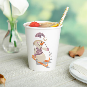 Snowman Skiing Pappbecher