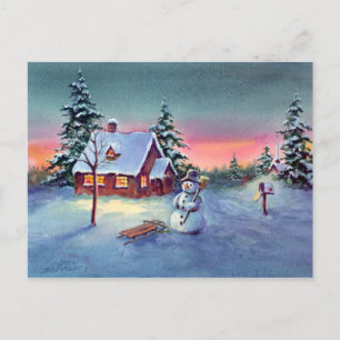 SNOWMAN & SLED VON SHARON SHARPE POSTKARTE