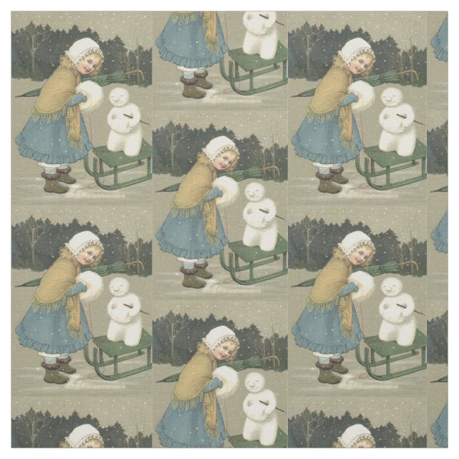 Snowman Sleigh Snow Woods Stoff (Muster)