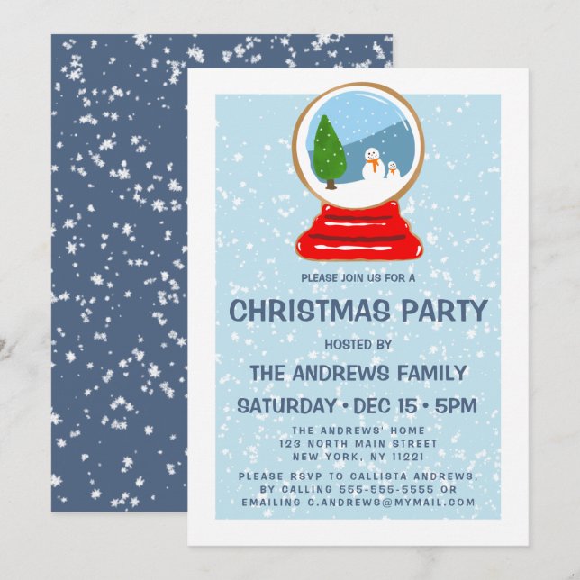 Snowman Snow Globe Cookie Illustration Weihnachten Einladung (Vorne/Hinten)