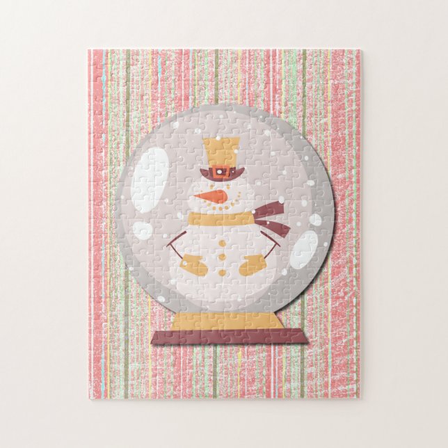 Snowman Snow Globe Retro Puzzle Art (Vertikal)