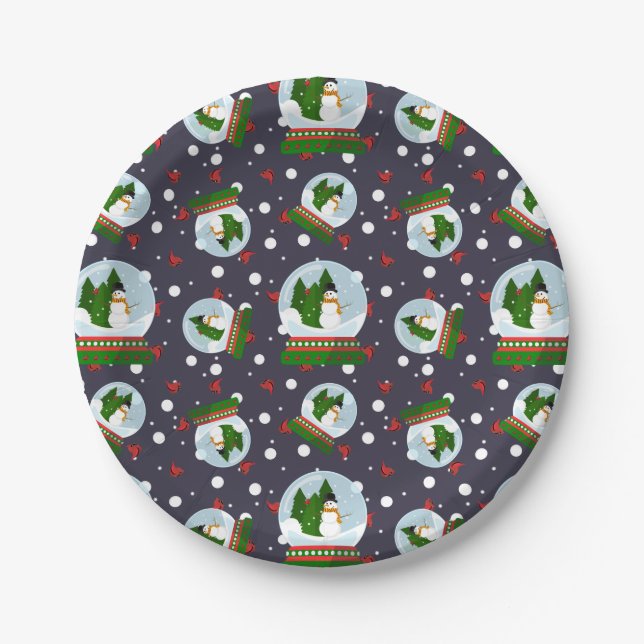 Snowman Snow Globes Pappteller (Vorderseite)