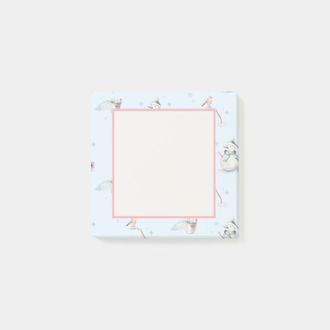Snowman Snowball Design Gerahmter Text Post-it Klebezettel (Vorderseite)