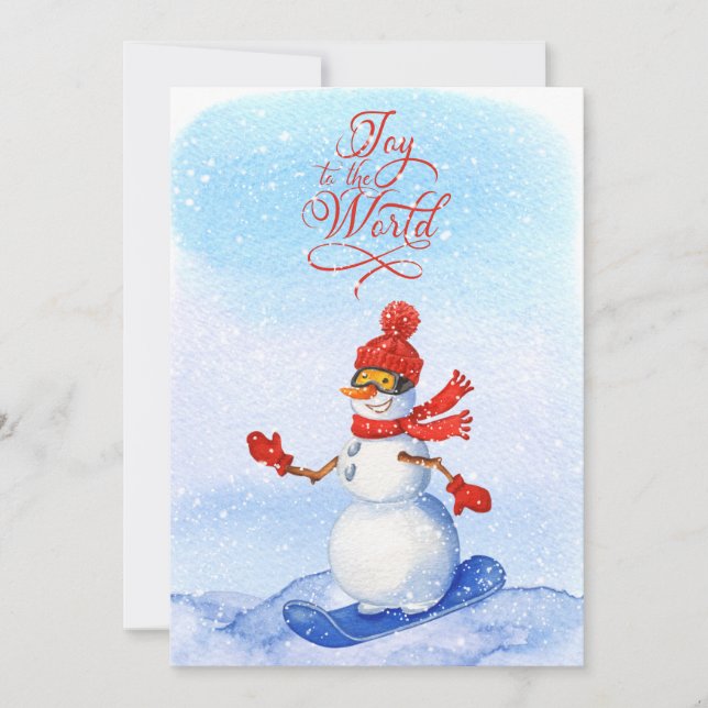 Snowman Snowboarding Watercolor Winter Weihnachten (Vorderseite)