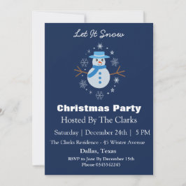 Snowman Snowflake Dark Blue Christmas Party Einladung