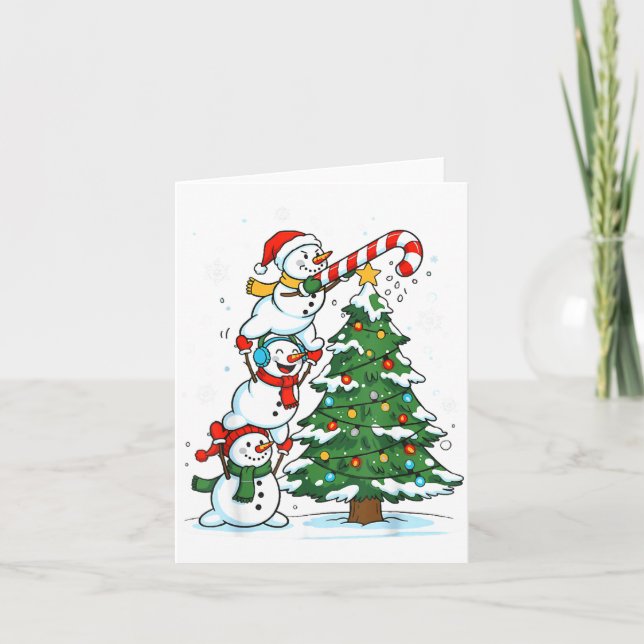 Snowman Snowflake, Merry Christmas Tree, Xmas Holi Karte (Vorderseite)