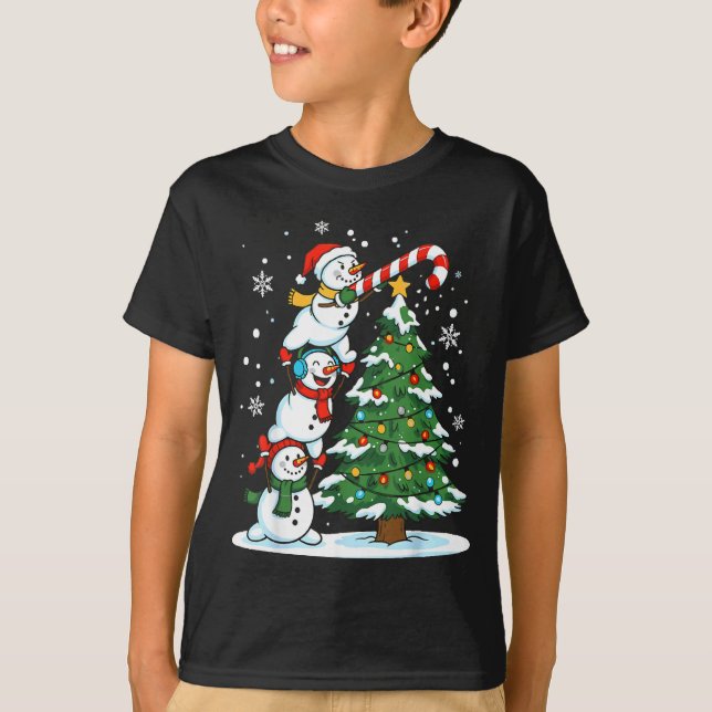 Snowman Snowflake, Merry Christmas Tree, Xmas Holi T-Shirt (Vorderseite)