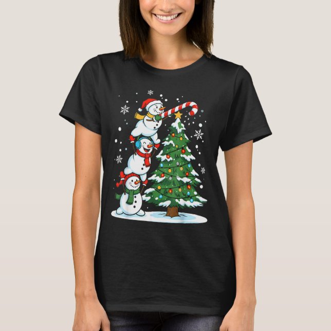 Snowman Snowflake, Merry Christmas Tree, Xmas Holi T-Shirt (Vorderseite)