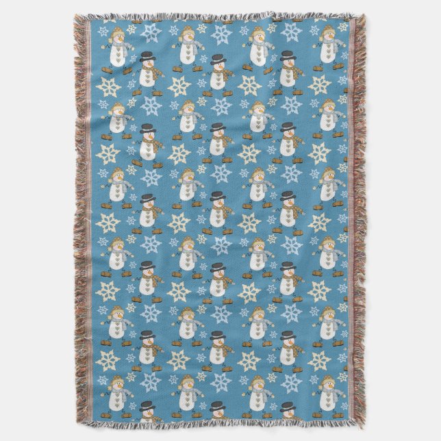 Snowman Snowflake Pattern auf Blue Decke (Vorderseite Vertikal)
