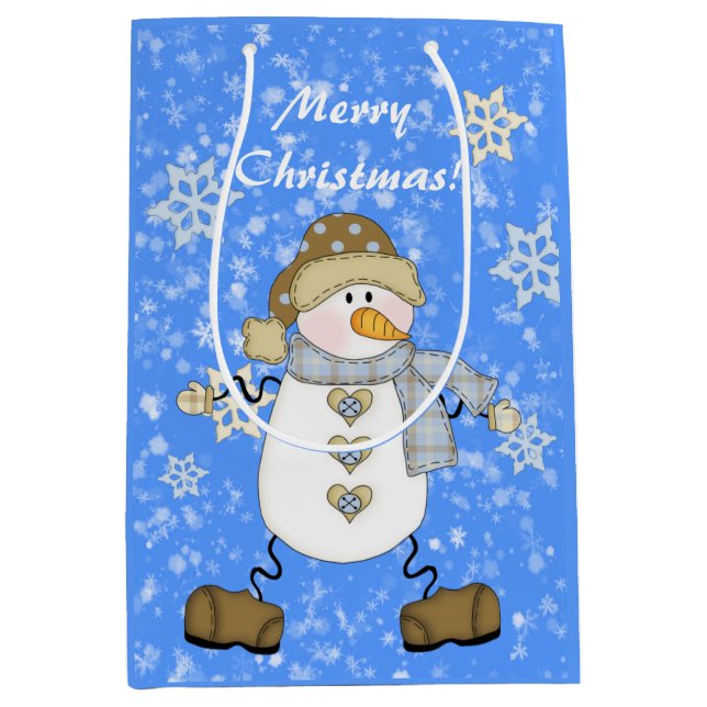 Snowman Snowflake Personalisierte Weihnachten Mittlere Geschenktüte (Vorderseite)