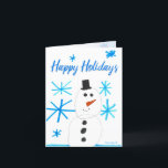 Snowman Snowflake Scene von Ryan Holiday Card<br><div class="desc">Diese Karte zeigt originelle Kunst von Ryan,  einem Überlebenden von Krebs im Kindesalter. Die Erlöse aus diesen Käufen gehen an Freunde von Kindern mit Krebs. Weitere Informationen erhalten Sie unter friendsofkids.org oder unter der Telefonnummer 314.275.7440.</div>