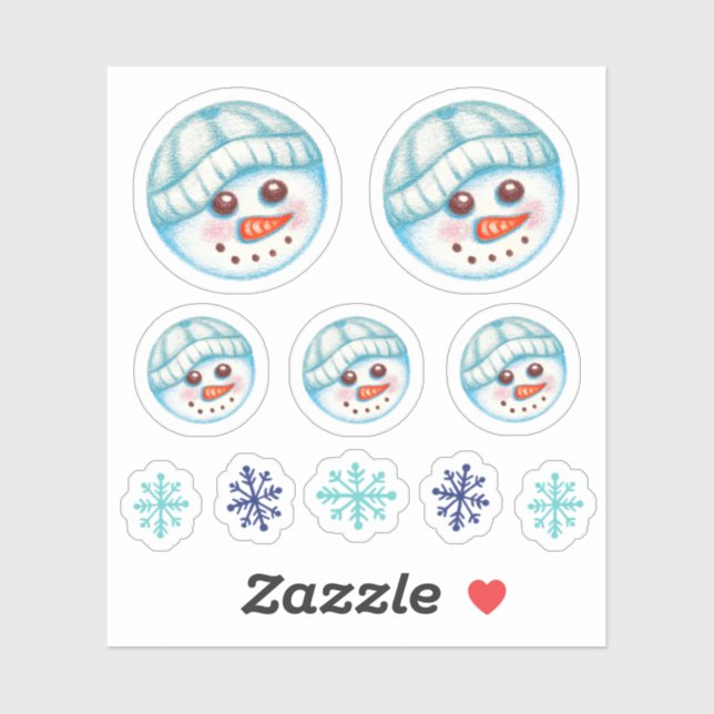 Snowman Snowflake Stickers Aufkleber (Blatt)