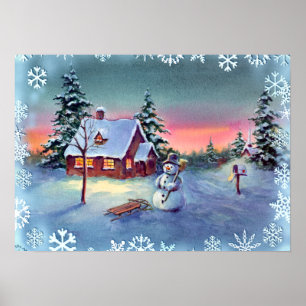 SNOWMAN, SNOWFLAKEN & SLED VON SHARON SHARPE POSTER