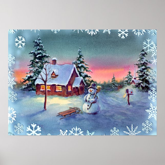 SNOWMAN, SNOWFLAKEN & SLED VON SHARON SHARPE POSTER (Vorne)