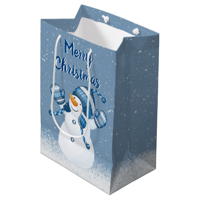 Snowman Snowflakes Mittlere Geschenktasche Mittlere Geschenktüte (Vorderseite Schrägansicht)