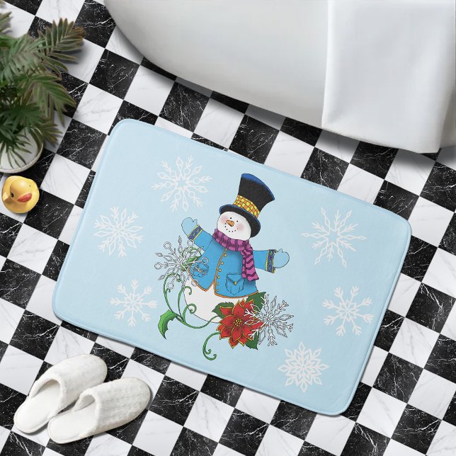 Snowman Snowflakes Poinsettia Badematte (Von Creator hochgeladen)