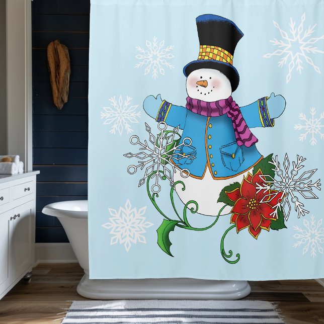 Snowman Snowflakes Poinsettia Duschvorhang (Von Creator hochgeladen)