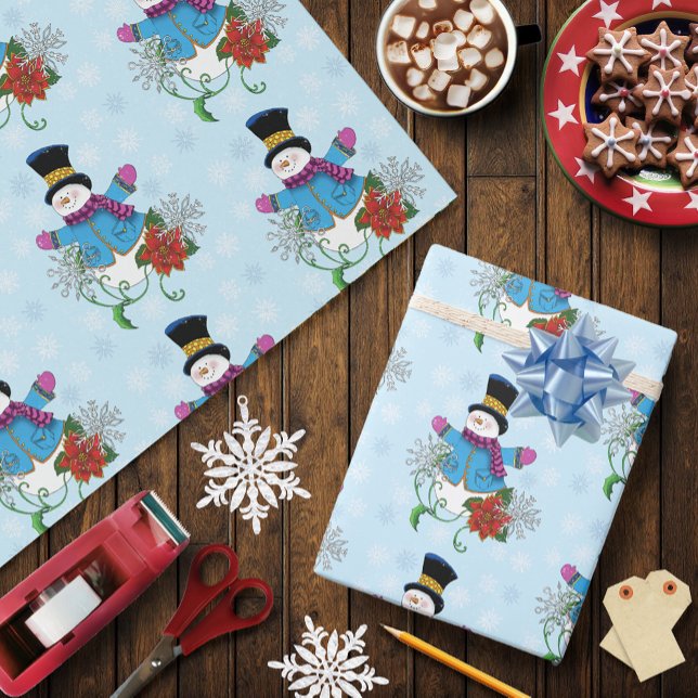 Snowman Snowflakes Poinsettia Geschenkpapier (Von Creator hochgeladen)