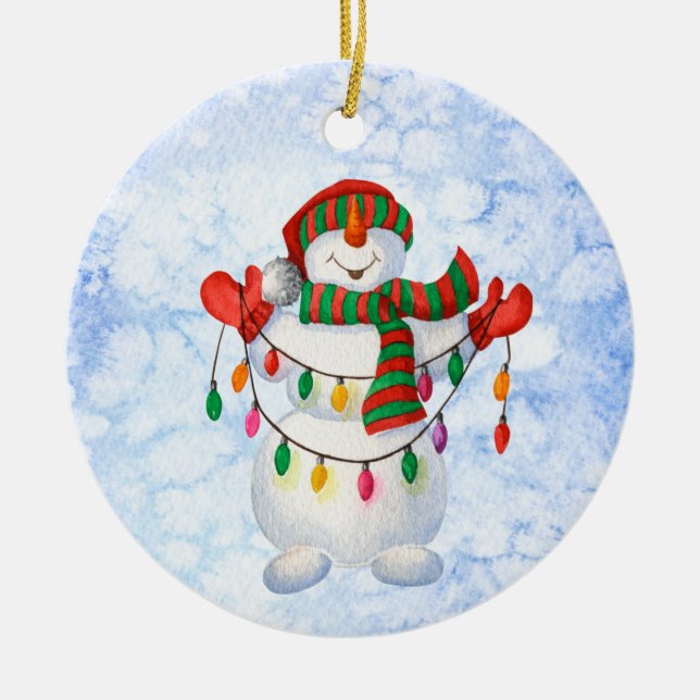 Snowman Snowflakes Puzzle Puzzle Postkarte Keramik Ornament (Vorne)
