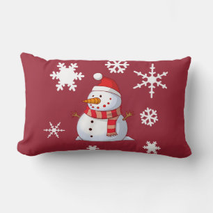 Snowman Snowflakes Weihnachts Rotes Throw Kissen