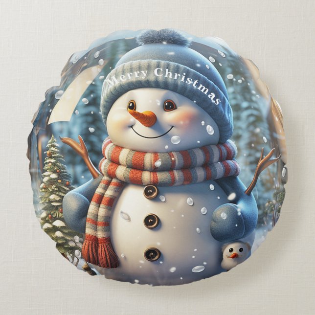 Snowman Snowglobe  Rundes Kissen (Vorderseite)