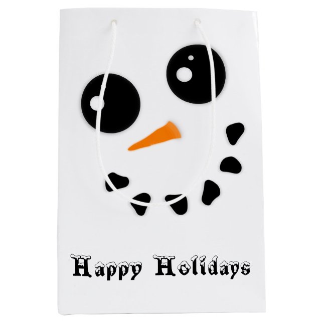 Snowman Snowoman Face Happy Holidays Geschenktasch Mittlere Geschenktüte (Vorderseite)