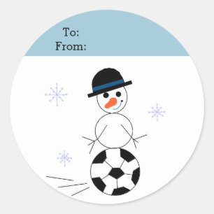 Snowman Soccer-Geschenk-Tag Runder Aufkleber
