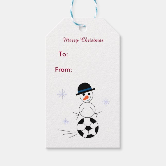 Snowman Soccer Player Geschenkanhänger (Vorderseite)