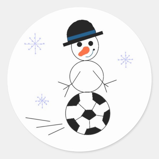 Snowman Soccer Player Runder Aufkleber (Vorderseite)