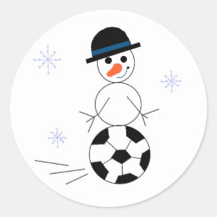 Snowman Soccer Player Runder Aufkleber