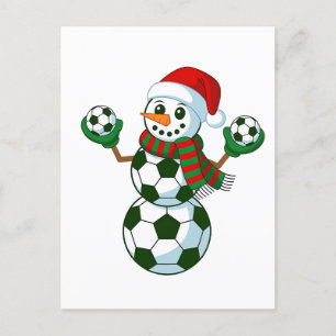 Snowman Soccer Weihnachten Sport Liebhaber Ankündigungspostkarte