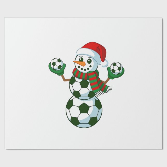 Snowman Soccer Weihnachten Sport Liebhaber Geschenkpapier (Flach)
