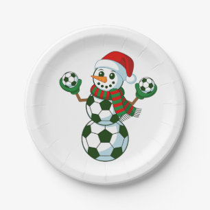Snowman Soccer Weihnachten Sport Liebhaber Pappteller