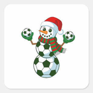 Snowman Soccer Weihnachten Sport Liebhaber Quadratischer Aufkleber