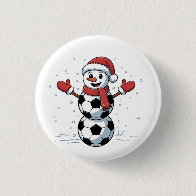 Snowman Soccer Weihnachten Weihnachtsmann Baseball Button (Vorderseite)