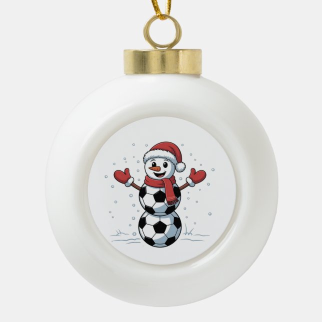 Snowman Soccer Weihnachten Weihnachtsmann Baseball Keramik Kugel-Ornament (Vorderseite)