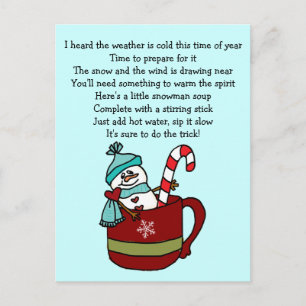 Snowman Soup Coffee Cup Tasse Candy Cane and Heart Postkarte