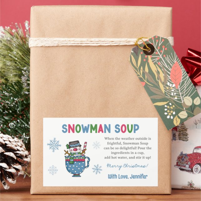 Snowman Soup Rezept Snowman Soup Label Rechteckiger Aufkleber (Feiertag)
