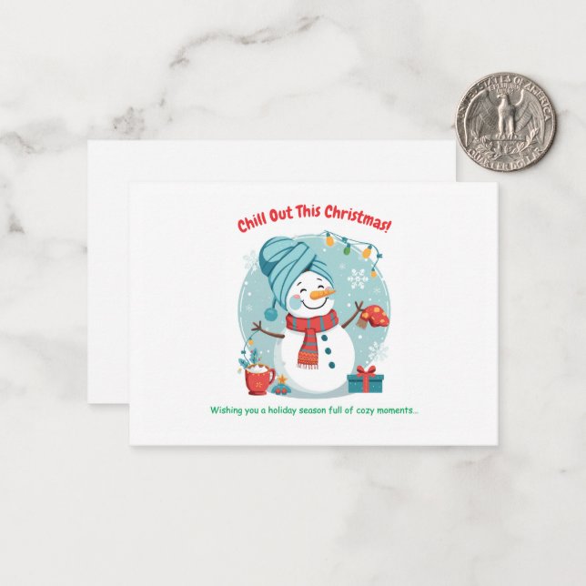 Snowman Spa Day – Funny Christmas Greeting Card Mitteilungskarte (Vorderseite/Rückseite Beispiel)