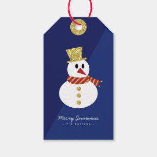 Snowman   Spaß Weihnachten Blau & Gold Geschenkanhänger