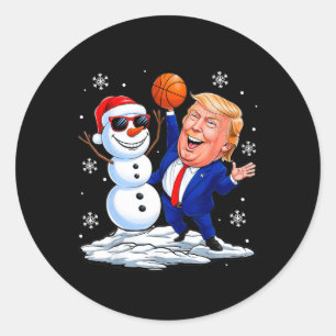 Snowman spielt Basketball mit Trumps Weihnachtsfei Runder Aufkleber
