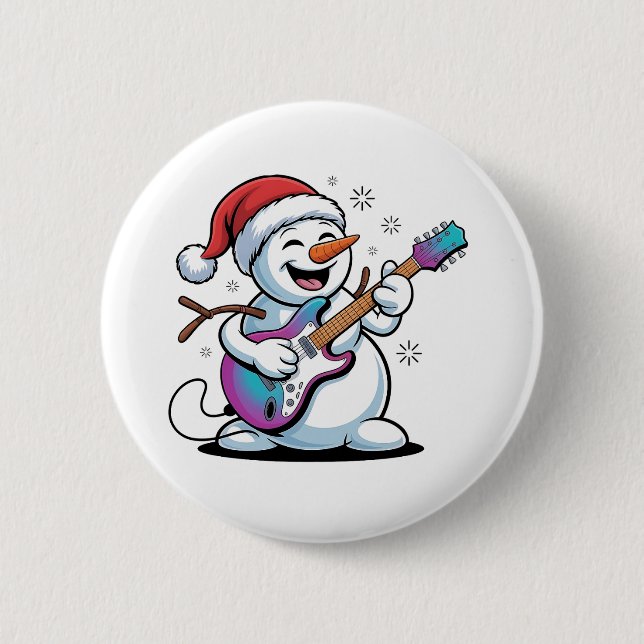 Snowman spielt Gitarre Electric Rock Weihnachten Button (Vorderseite)