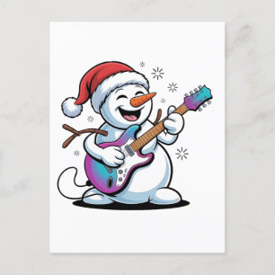 Snowman spielt Gitarre Electric Rock Weihnachten Einladungspostkarte