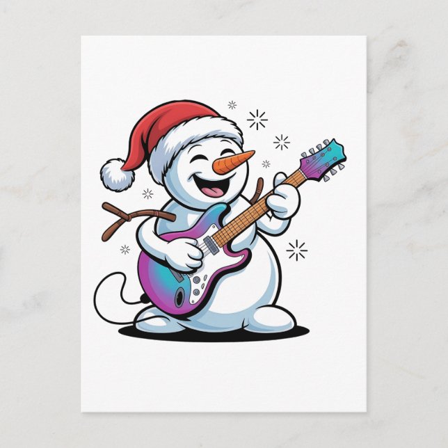 Snowman spielt Gitarre Electric Rock Weihnachten Einladungspostkarte (Vorderseite)