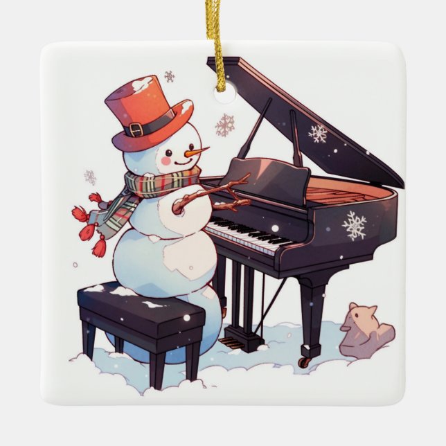 Snowman spielt Klavier Keramikornament (Vorderseite)