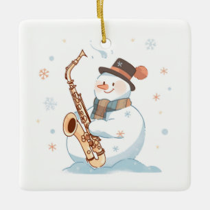 Snowman spielt Saxophon Keramikornament
