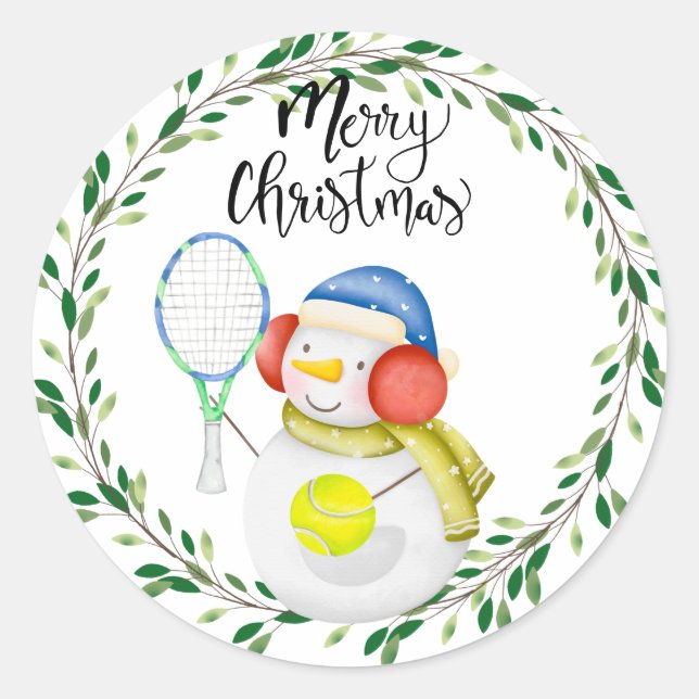Snowman spielt Tennis Weihnachtswasserklasse Runder Aufkleber (Vorderseite)