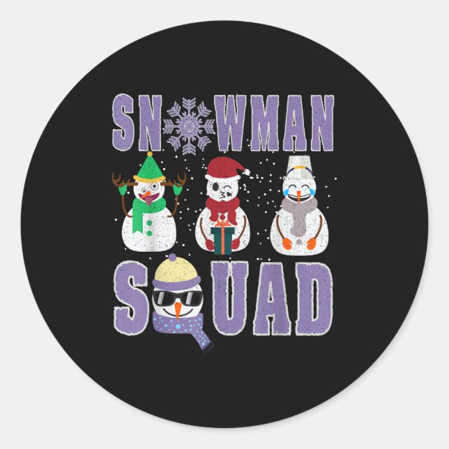 Snowman Squad Funny Family Matching, Teacher And S Runder Aufkleber (Vorderseite)
