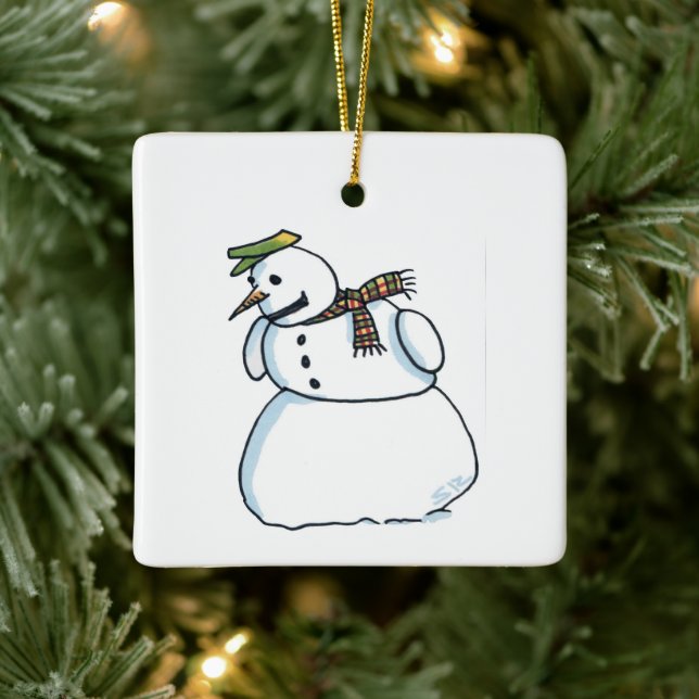 Snowman square ceramic ornament (Baum)